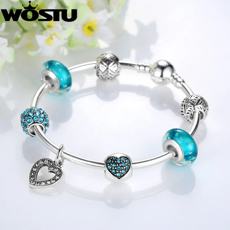 Хит продаж очаровательный браслет с голубым сердцем и для женщин модные