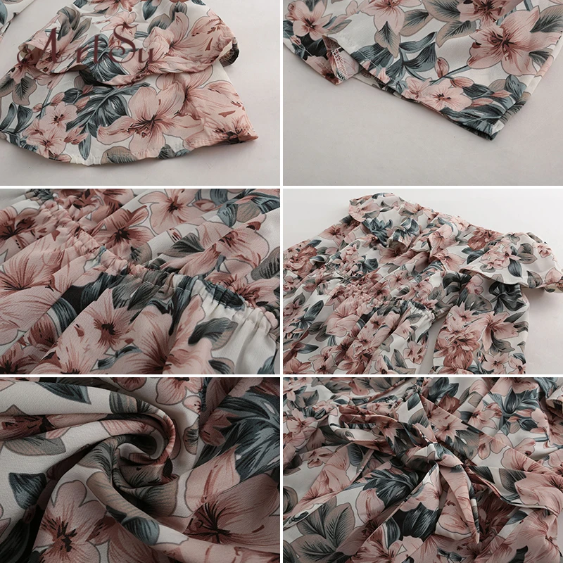 

ArtSu Women Sexy Playsuits Floral Fashion Backless Chiffon Party Suit New Body Romper Off Shoulder Female Catsuit ASJU40076