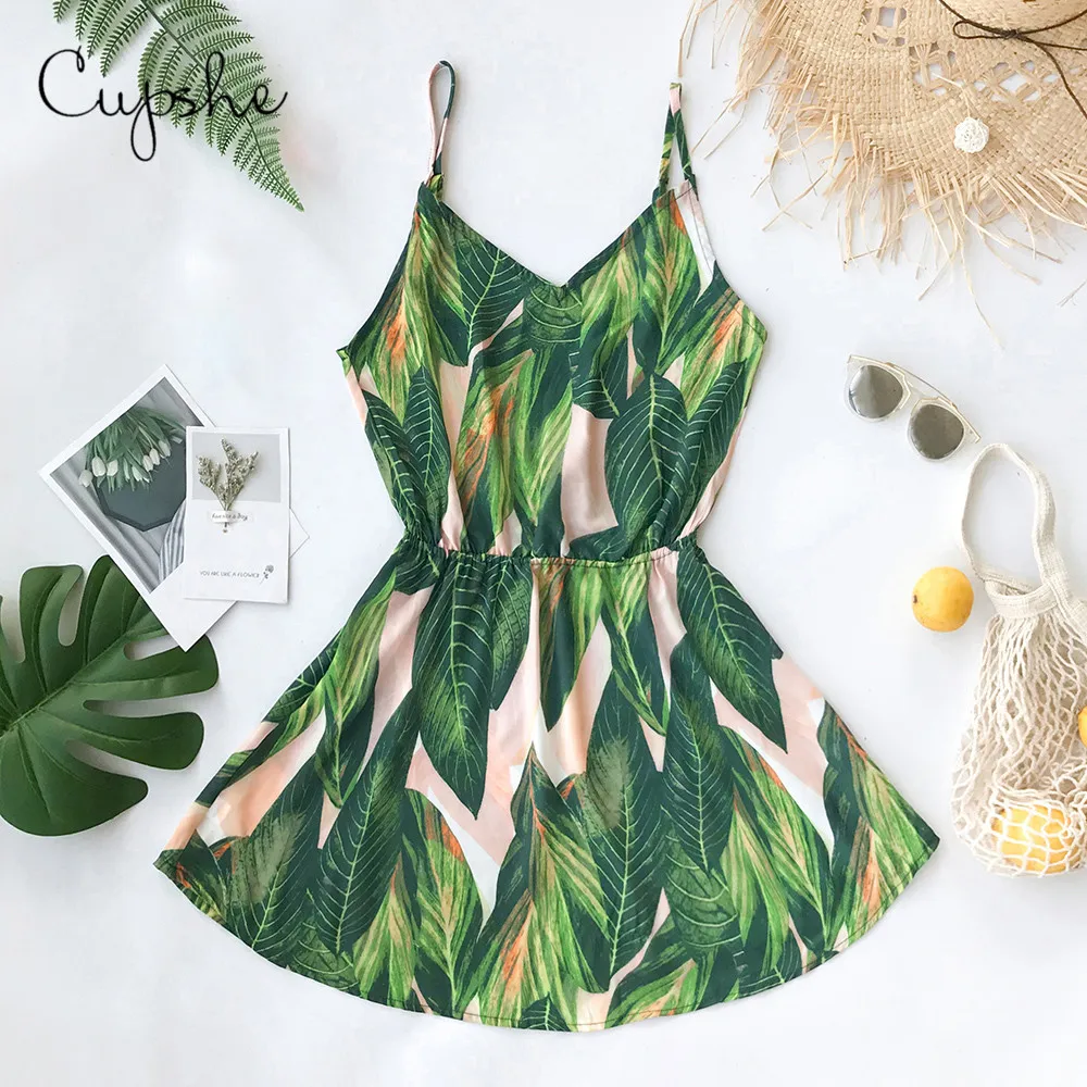 CUPSHE женское мини платье с принтом тропических листьев и v образным вырезом