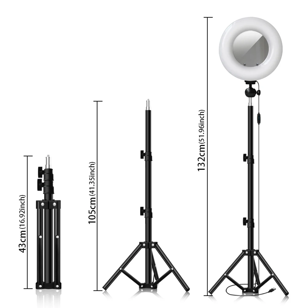 9 ''Dimmable светодиодный кольцевой светильник с 8X зеркалом для макияжа 1,2 м штатив-подставка лампа для селфи для макияжа освещение телефона видео в режиме реального времени