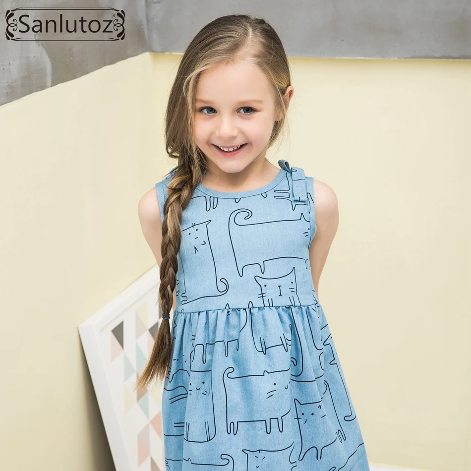 Джинсовая одежда для девочек sanluusb детское Хлопковое платье с котом малышей