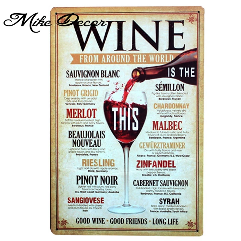 

[ Mike86 ] Wine From around the world Metal Poster Tin Sign Wall decor Bar Retro Painting Home decor A-379 Mix order 20*30 CM