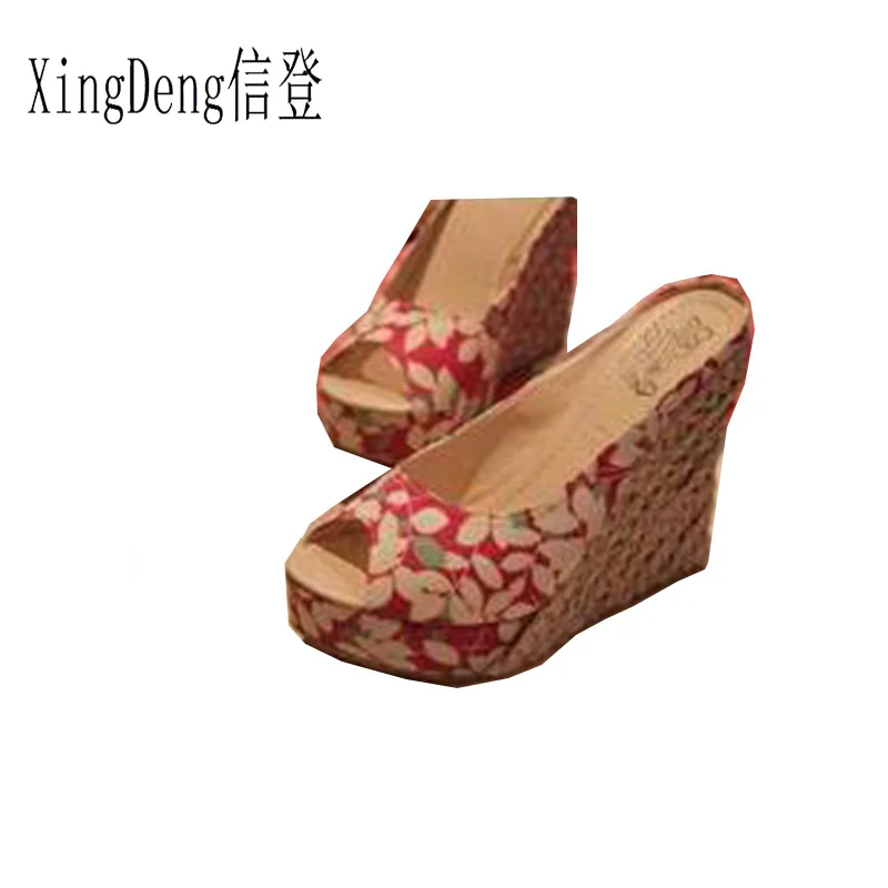 XingDeng/женские босоножки с цветочным принтом и открытым носком тапочки женские