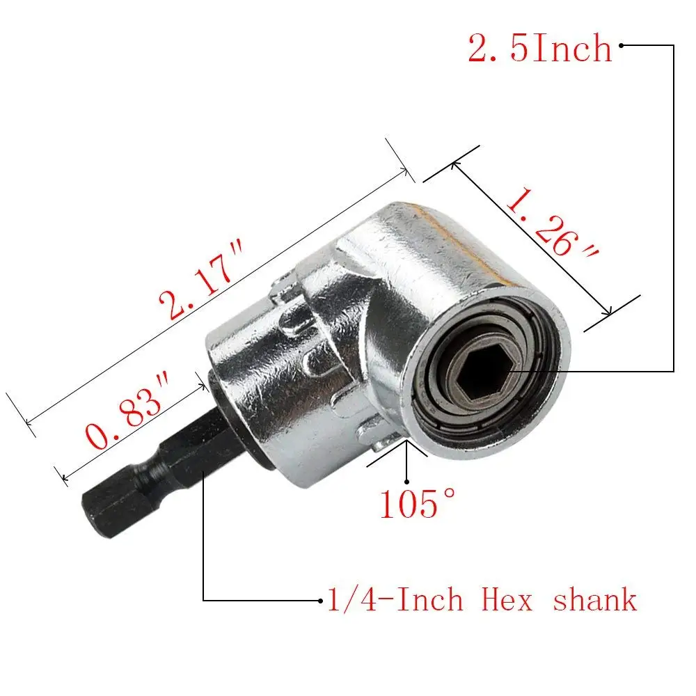 

Hex shank drill adapter set 1/4" 3/8" 1/2", 105 degree right angle drill driver extended electric screwdriver drill tool kit