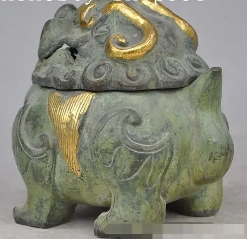 S1037 китай Буддизм Бронзовый свинка Зло foo собака Зверь лев статуя курильница