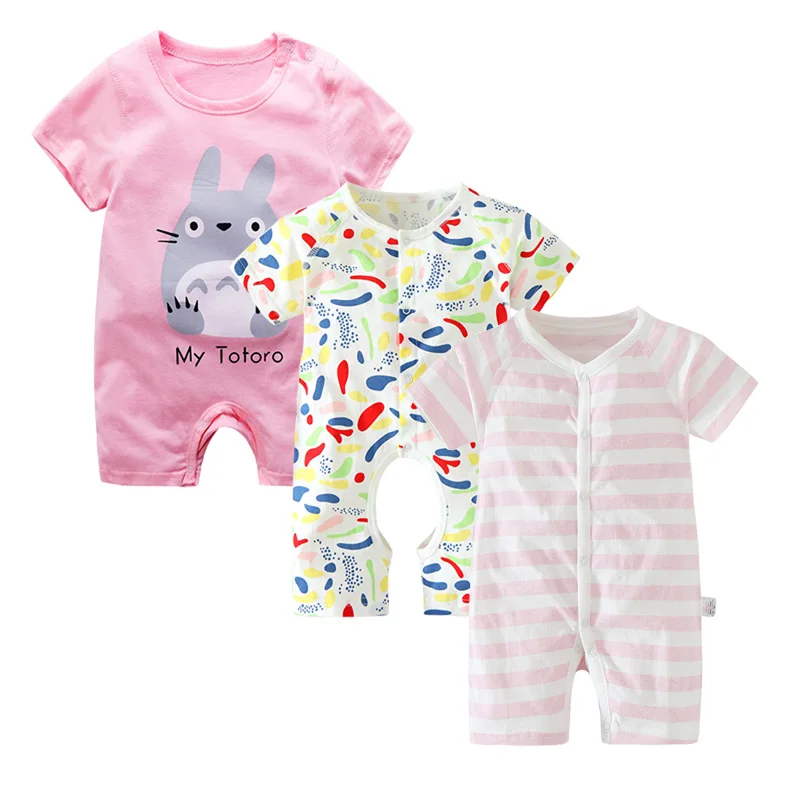 3 шт./лот одежда для маленьких девочек Летний комбинезон из 100% хлопка с короткими