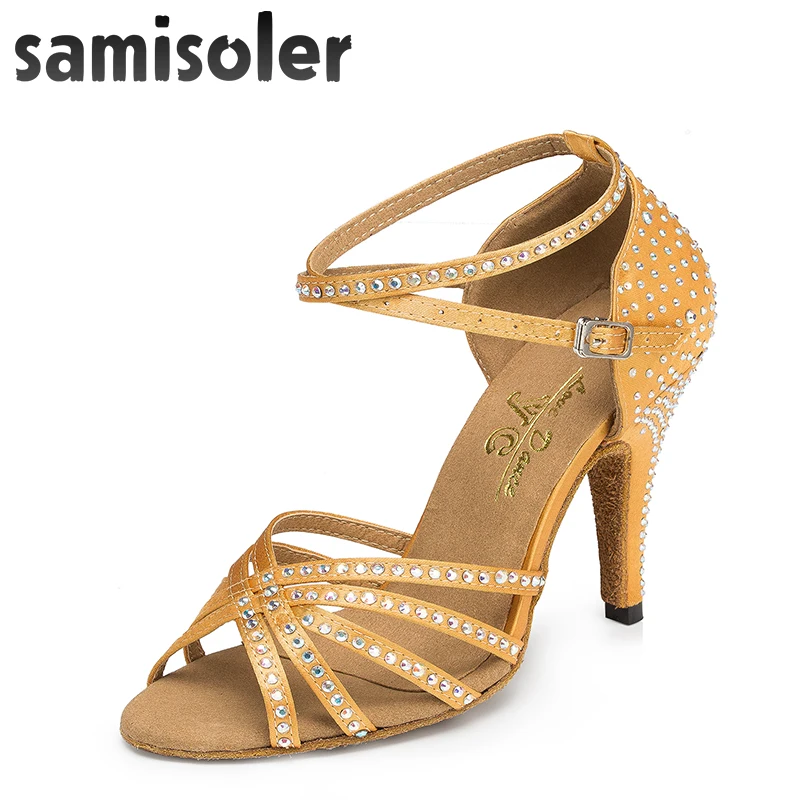 Samisoler  New Cloth Collocation Shine Ribbons Ballroom Fashion Dance Women Latin Dance Competition Shoes