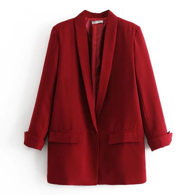 Женский блейзер бойфренда однотонный с манжетами и воротником-шалью свободный
