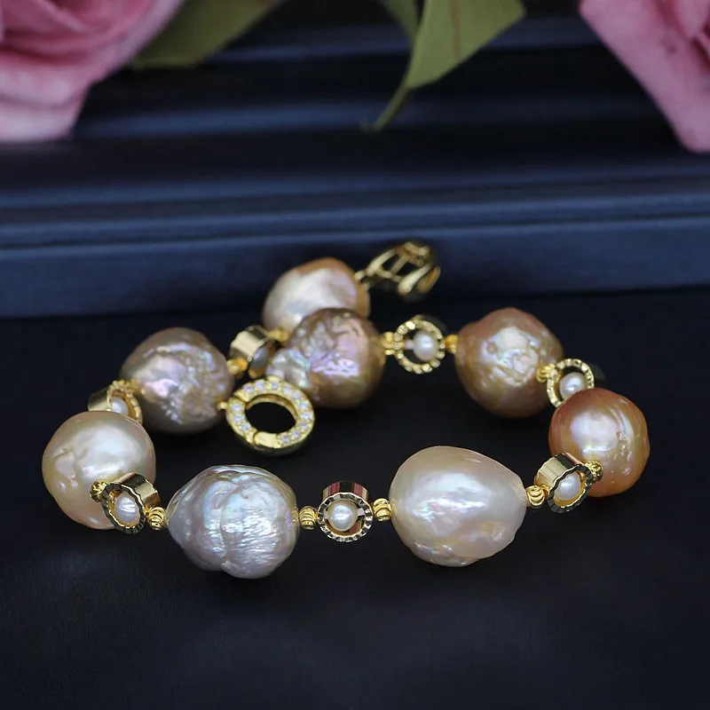 Натуральная Смешанная Кеши жемчуг браслет 11-13 мм БАРОККО Жемчуг Pulsera золотой цвет застежка Винтаж/элегантный настоящий жемчуг ювелирные изделия