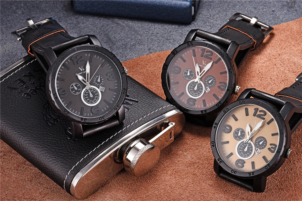 2017 V6 мужские повседневные часы Топ бренд Роскошные наручные Мужские кожаные