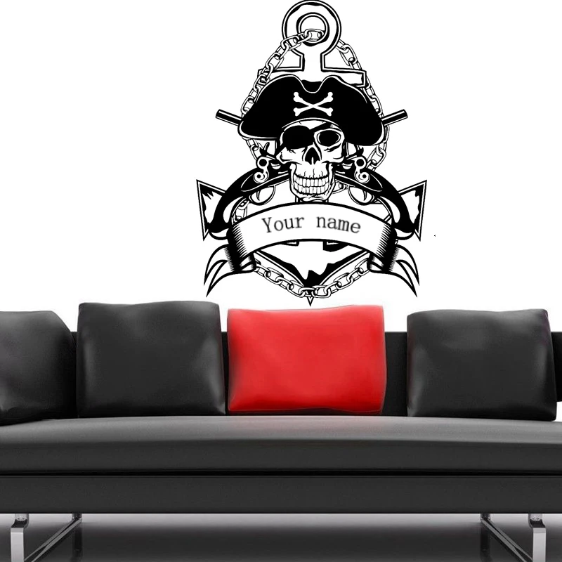 

Skull Halloween Pistol Anchor Pirate Sticker Punk Death Decal Devil Poster Name Art Wall Decals Parede Decor Mural