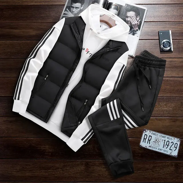 white Rlyaeiz Новинка, осенняя Спортивная одежда для мужчин, спортивные костюмы, высококачественные повседневные толстовки+ штаны+ жилеты, комплект из 3 предметов, мужской спортивный костюм - Цвет: white