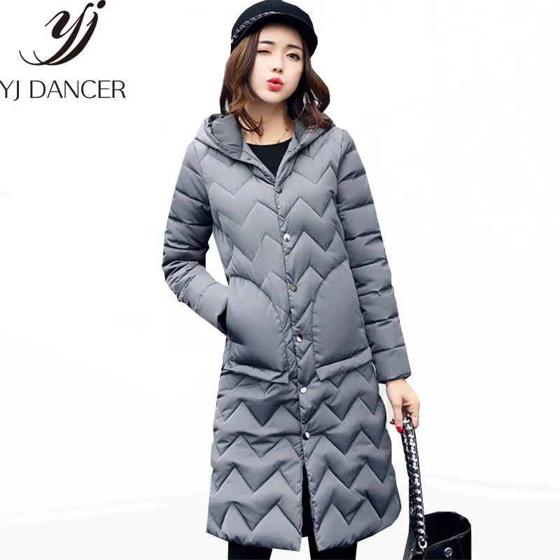 Новинка 2018 Женское зимнее хлопковое пальто длинная облегающая теплая куртка с