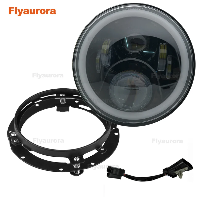 black set 5 Flyaurora 1 шт. передние бамперные фары 60 Вт Автомобильные светодиодные H4 7 дюймов автомобильные аксессуары для Jeep Wrangler Jk suzuki samurai - Цвет: black set 5