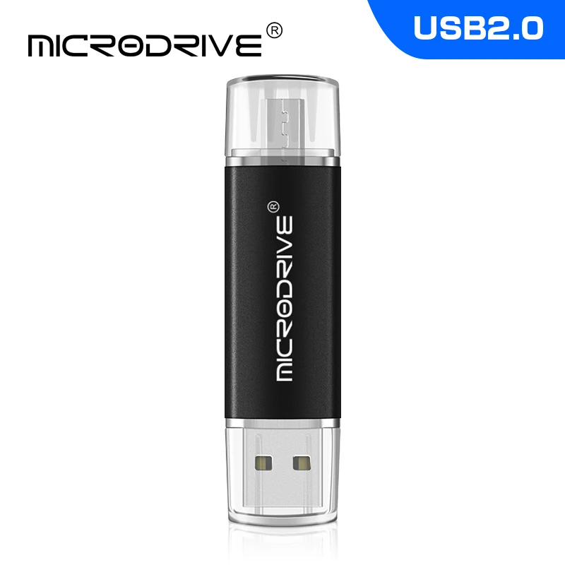 Новинка OTG флеш-диск usb 2,0 32 ГБ 16 ГБ 8 ГБ металлическая карта памяти Флешка 32 Гб 64 Гб 128 ГБ флеш-накопитель usb флешка флэш-диск micro - Цвет: Черный