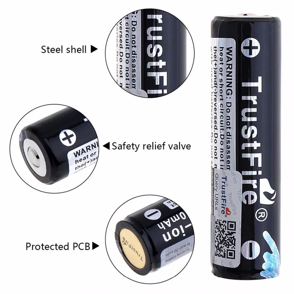 

TrustFire 18650 Protected Rechargeable Lithium Batteries 3.7V 2600mAh Li-ion Battery Cell For Led Flashlights with PCB