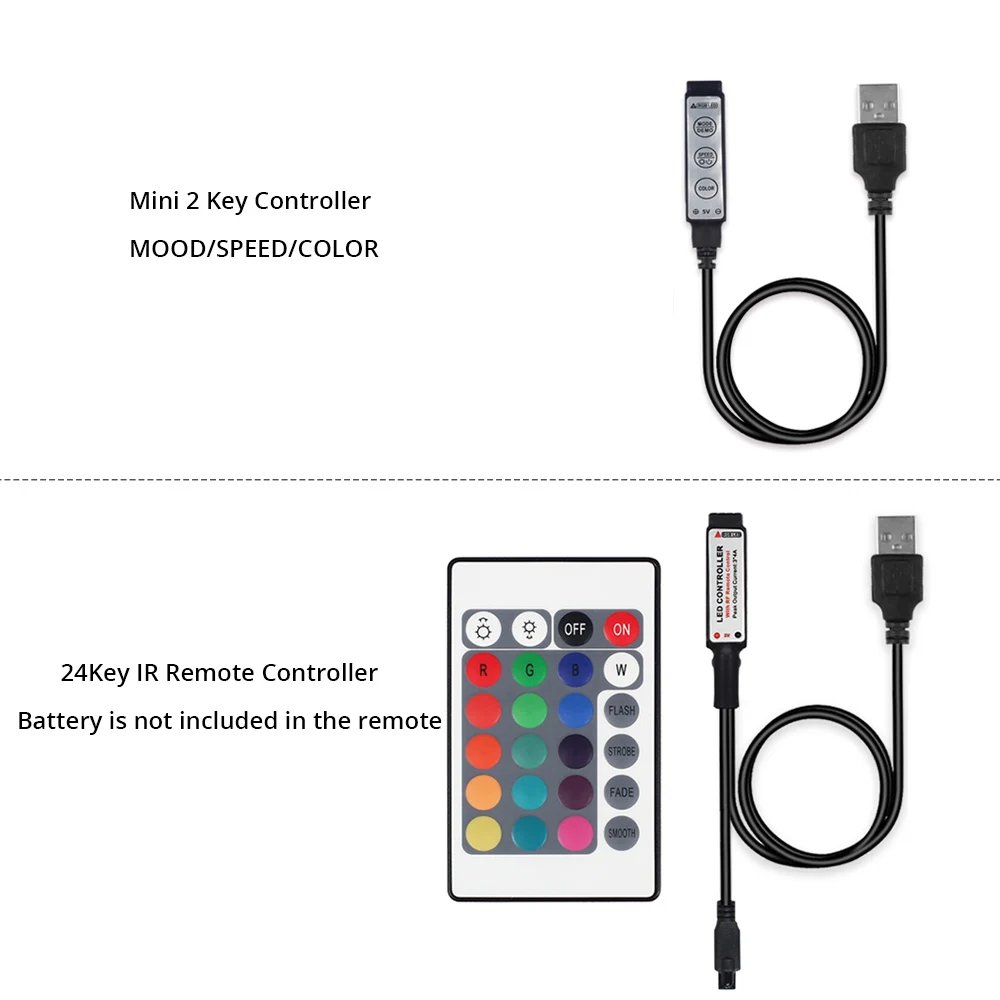 5V 5050 RGB USB Светодиодная лента 24Key ИК пульт дистанционного управления для ТВ