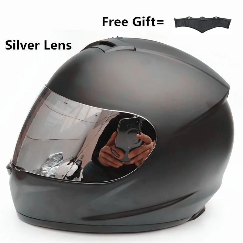 

DOT CE Approved Full Face Motorbike Helmet Motorcycle Helmet - Matt Black L (59-60cm) Silver Lens