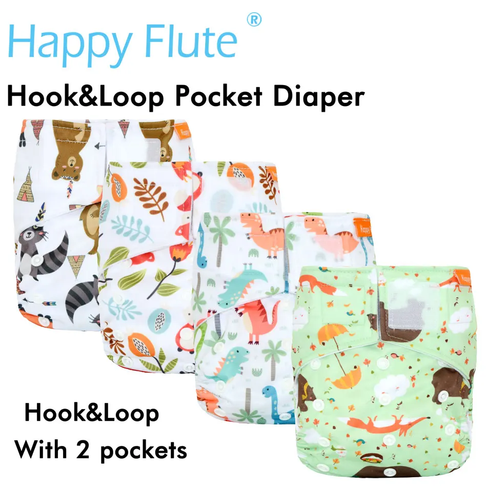 Happy Flute Hook& Loop OS Карманный тканевый подгузник, с двумя карманами, водонепроницаемый и дышащий, для 5-15 кг ребенка