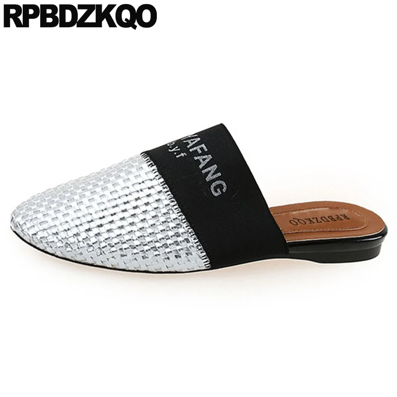 woven ladies gray round toe gold breathable flats women large size 10 korean mules plus slippers designer shoes china suede
