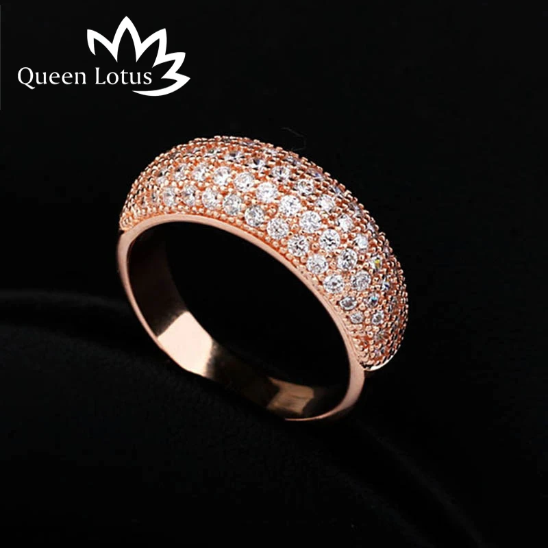 Женское кольцо с микро цирконием Queen Lotus обручальное белого и золотого цвета