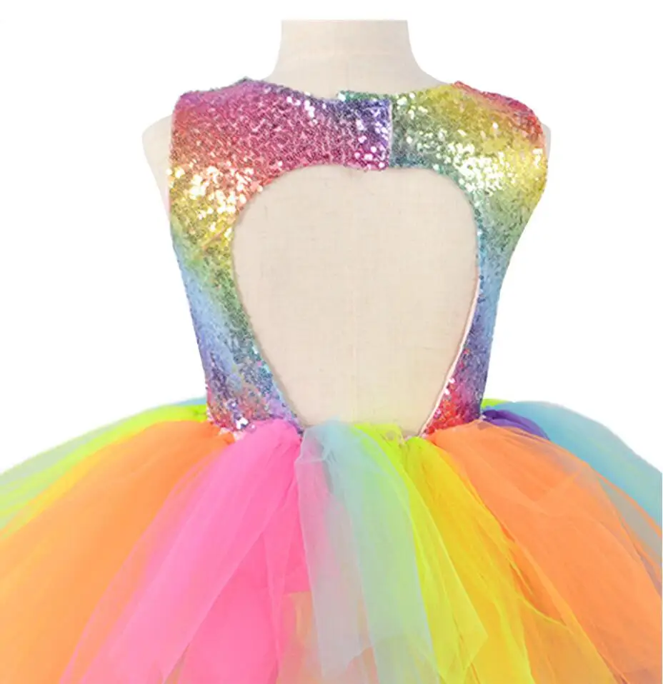 

Rainbow Sequins Tutu Dress for Kids Fashion Backless Sleeveless Tulle Dress Girls Clothes Colorful Children Girl Party Dress
