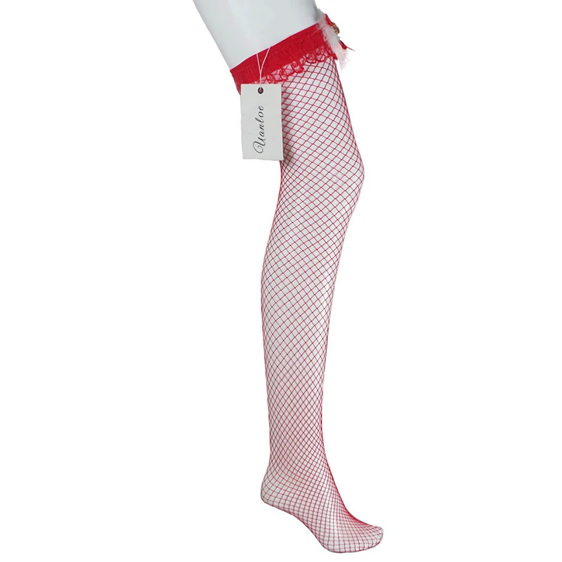 BEILEISI женские пикантные красные ажурные высокие рождественские чулки с бантом