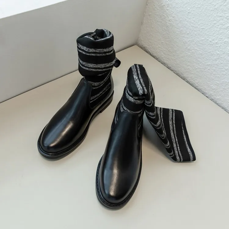 MLJUESE/женские сапоги до колена Зимние из коровьей кожи черного цвета без шнуровки