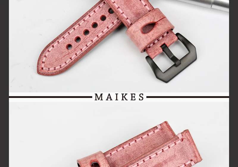 MAIKES винтажный кожаный ремешок для часов 22 мм 24 мм итальянский кожаный ремешок для часов серый ремешок для часов Panerai аксессуары для часов