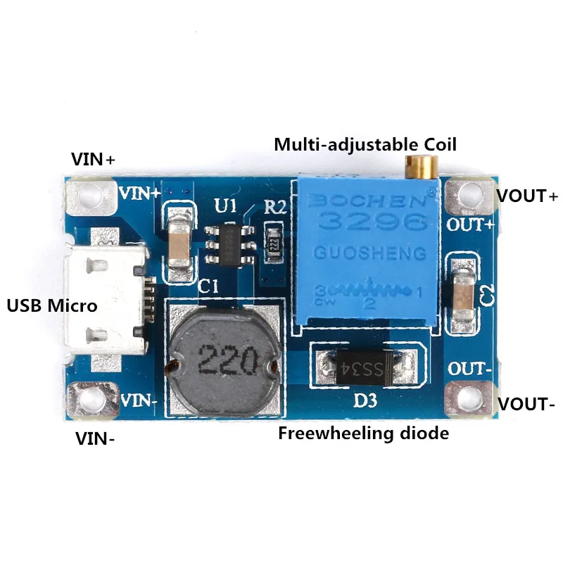 5 шт. MT3608 DC Регулируемый Модуль Boost 2A Plate Повышающий с MICRO USB 2 в 24 до В 9 12 28