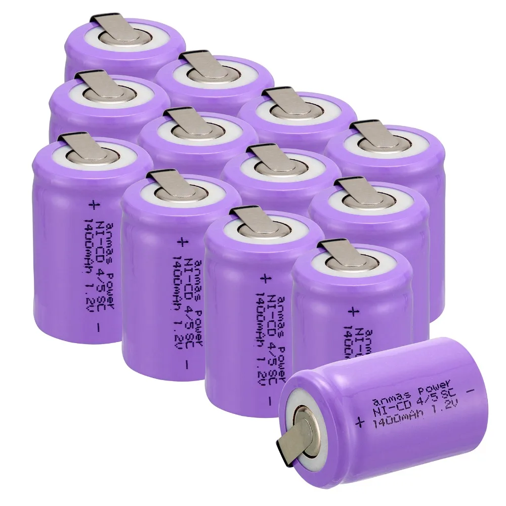 

Anmas power!13 pcs a set high quality Ni-Cd 36g 4/5 SubC Sub C 1.2V 1400mAh Rechargeable Battery with Tab - Purple