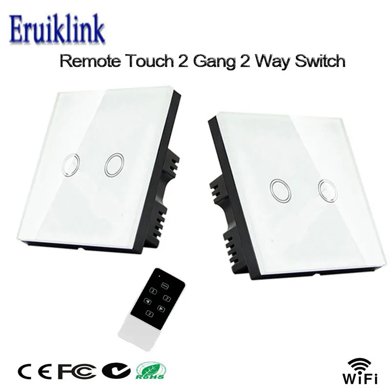 

EU Standard 2 Gang 2 Way Crystal Glass Panel Touch RF433 +Wifi Control Remote Switch Via Broadlink Rm Pro/Geeklink,Smart Home