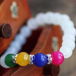 Лидер продаж модные белые браслеты из халцедона и простые бусины 8 мм эластичный