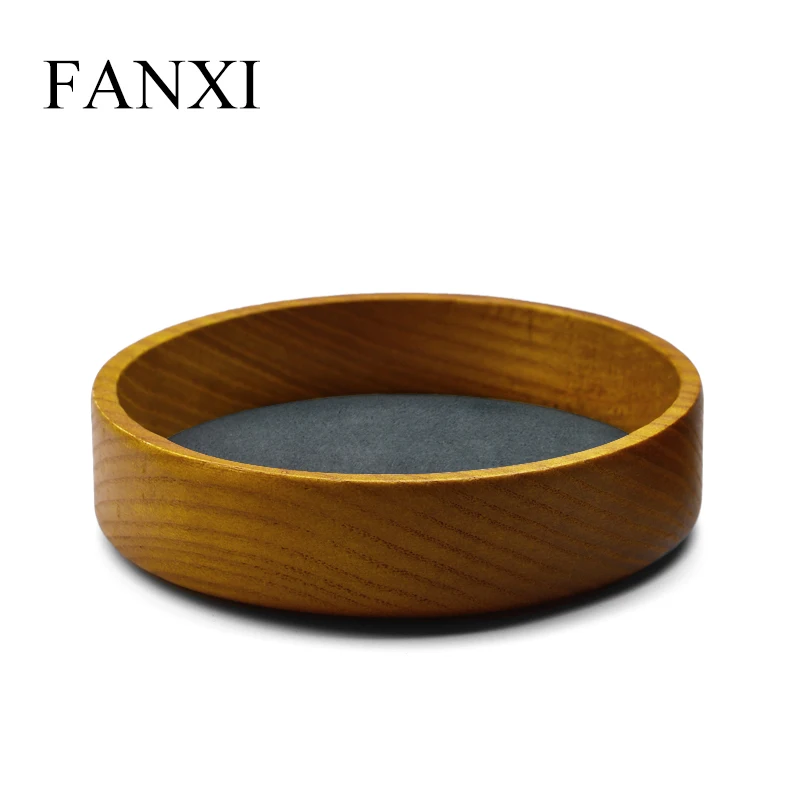 

FANXI Jewelry Display Round Dish Jewelry Support Wooden Earring Display Holder Earring Ring Bracelet Display for Jewelry Shop