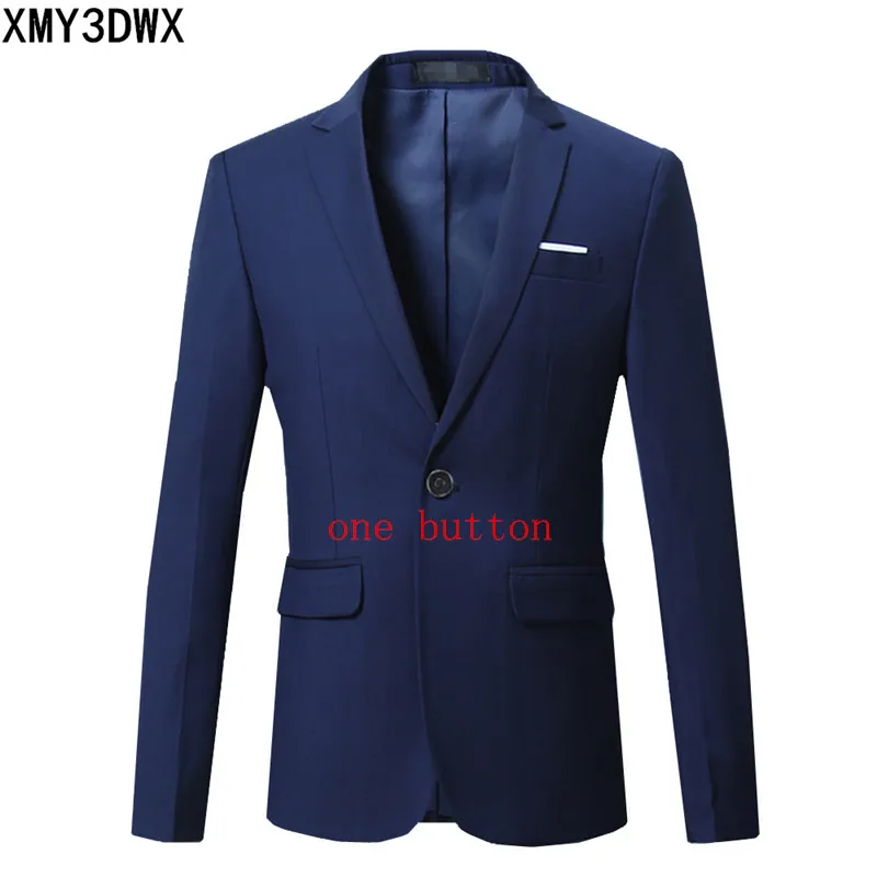 Для мужчин s Блейзер однотонного цвета 2019 Slim Fit Повседневное мужской костюм