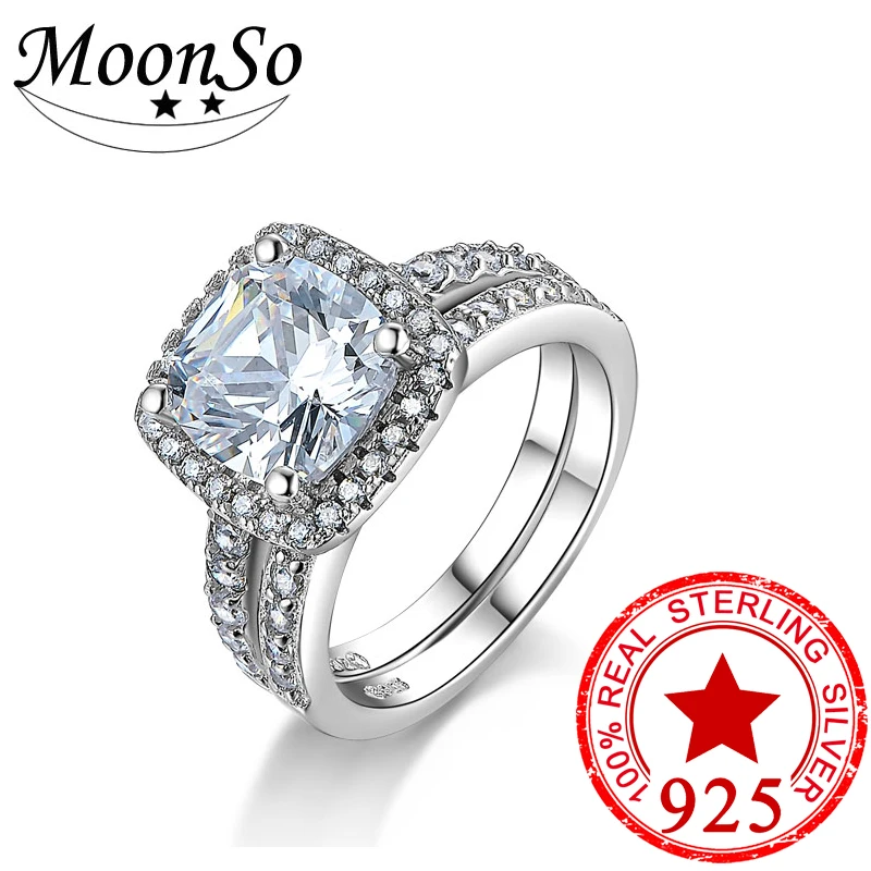 

Moonso 925 Sterling Silver Ring Set Engagement O Finger for Women Wedding engagement bridal groom women 2020 new Jewelry LR4210S