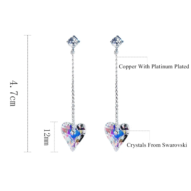 Женские серьги-подвески с кристаллами Swarovski Серебристые в форме дикого сердца на