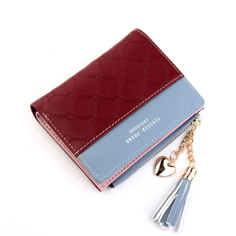 

Women Wallet Female Short Paragraph Coin Purse Color Wallet Women Small Fold Wallets Tassel Zipper Button Bag Credit Card Holder