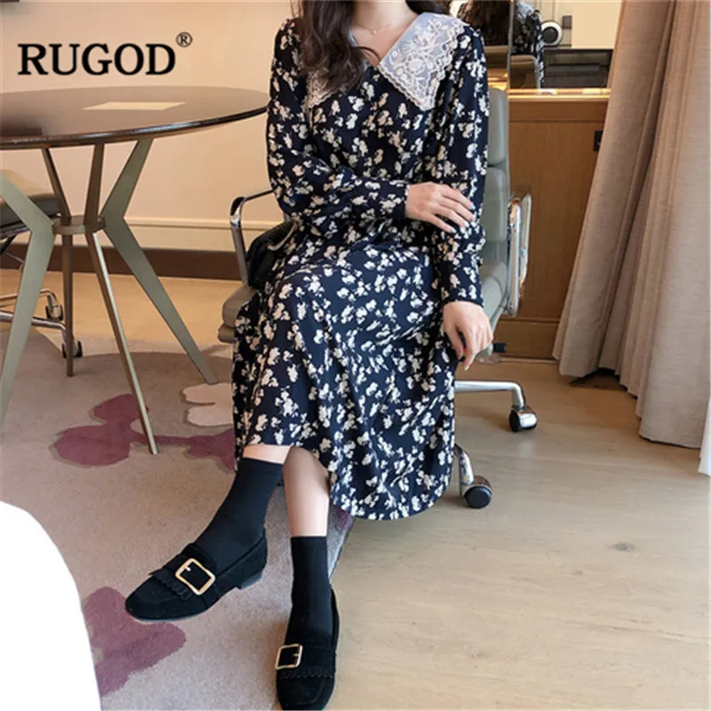 Женское винтажное платье трапеция RUGOD длинное с цветочным принтом пляжные