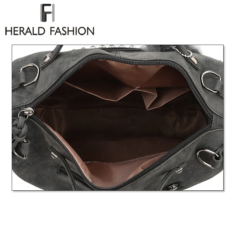 Herald Fashion Женская сумка-тоут с заклепками кожаные женские сумки помпоном для волос