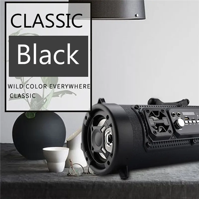 Black Беспроводной bluetooth динамик открытый HIFI сабвуфер динамик USB AUX TF FM Радио стерео громкий динамик бас MP3 плеер мобильный телефон - Цвет: Black