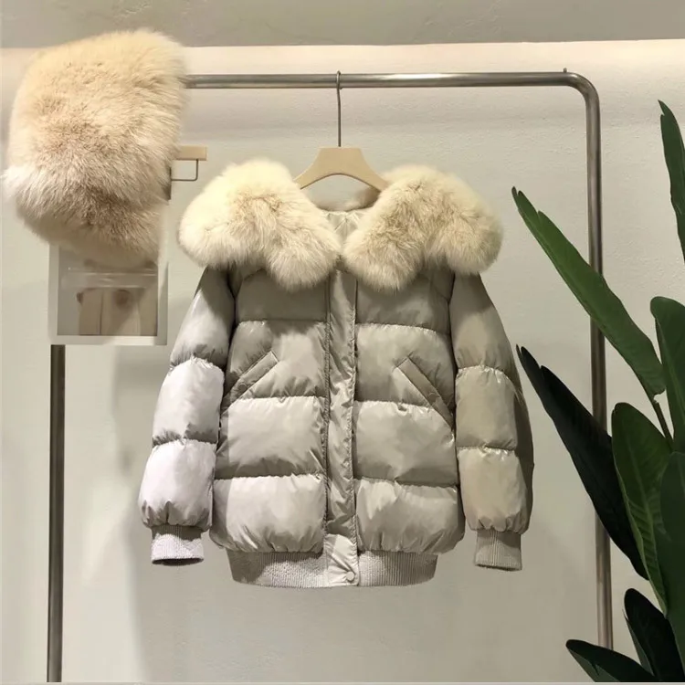 Высококачественная Роскошная зимняя куртка в британском стиле пуховое пальто с капюшоном и натуральным лисьим мехом толстое теплое пуховое пальто с воротником из натурального Лисьего меха