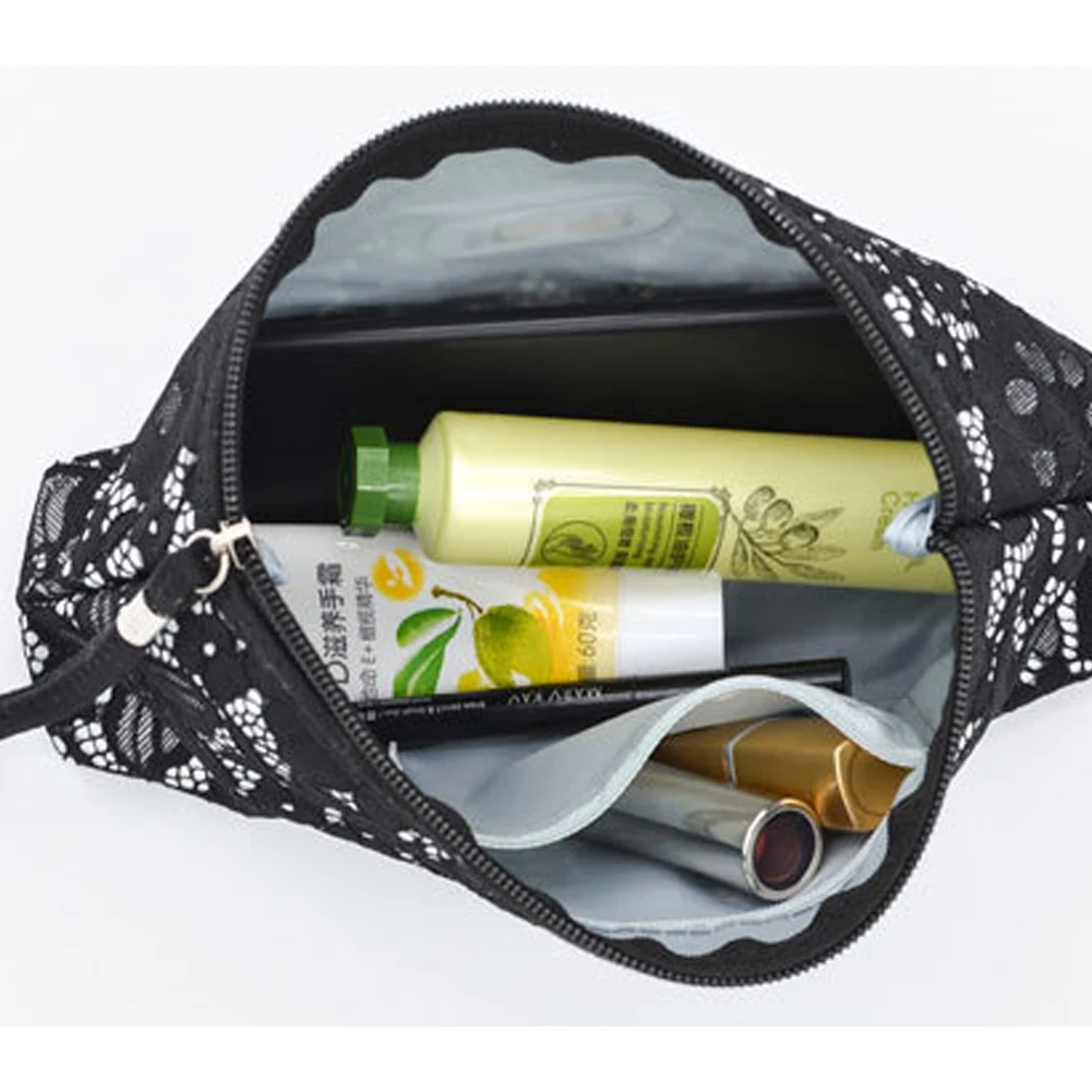 Practical Lace Makeup Pouch Multi Usage Cosmetic Clutch Handbag Portable Travel Toiletry Bag For Women (801A) Black | Дом и сад