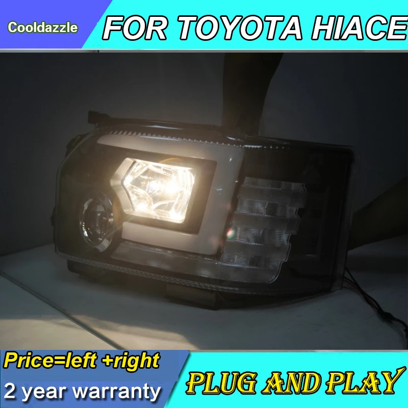 Год для TOYOTA HIACE светодиодный головной свет движущиеся поворотные огни передние лампы с дневными ходовыми огнями
