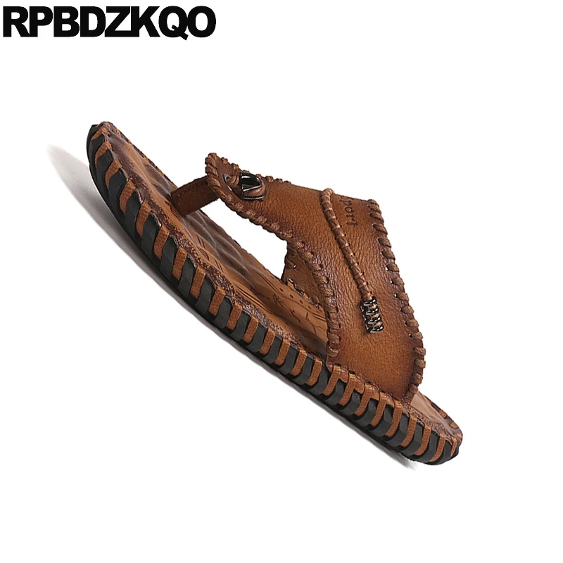 Мужские сандалии для улицы коричневые шлепанцы на плоской подошве с