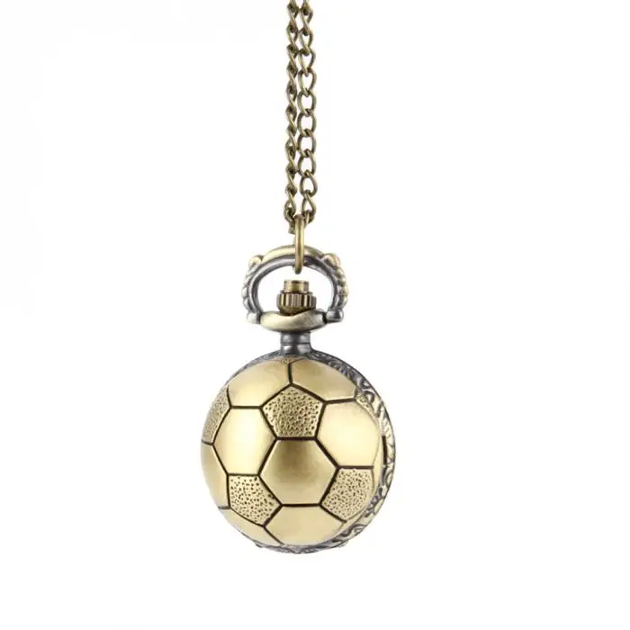 Retro Soccer Ball Shape Bronze Round Quartz Pocket Watch with Chain Necklace Jewelry Gifts GDD99