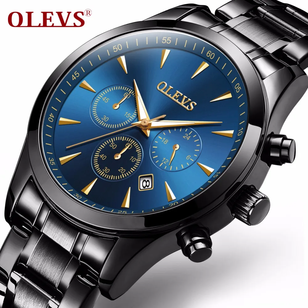 Фото OLEVS Бизнес хронограф часы для человека браслет ремешок световой - купить