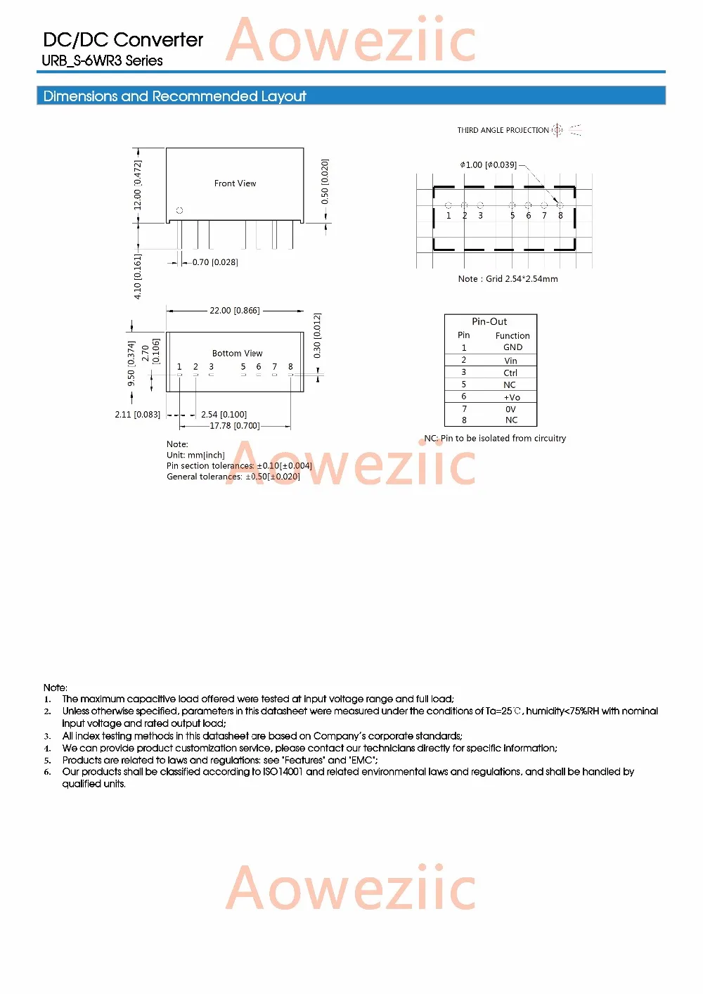 Aoweziic 2 шт./лот URB2405S 6WR3 6W URB2405 новый оригинальный SIP7 вход: 9 36 в выход: В 0.667A DC 1.6kV