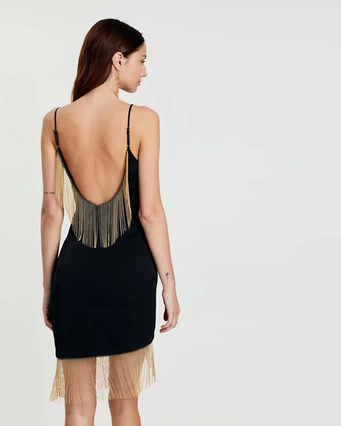 Asia-Pacific women's fashion dress 2019 summer new strap slim tassel halter sexy | Женская одежда