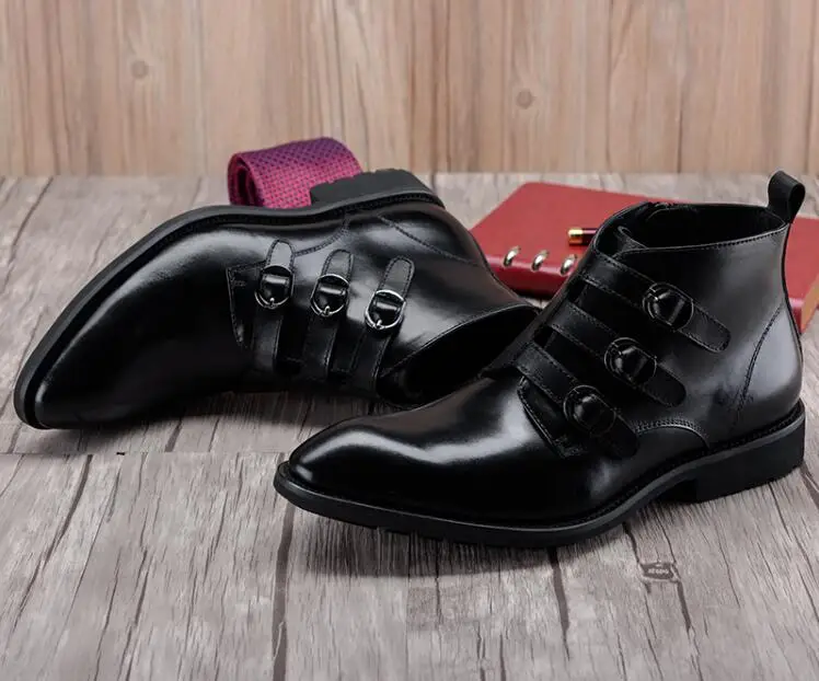 Ботинки мужские классические натуральная кожа заостренный носок высокие